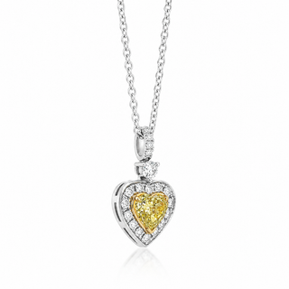 Natural Fancy Yellow Heart Diamond Halo Cocktail Pendant 18KT White Gold
