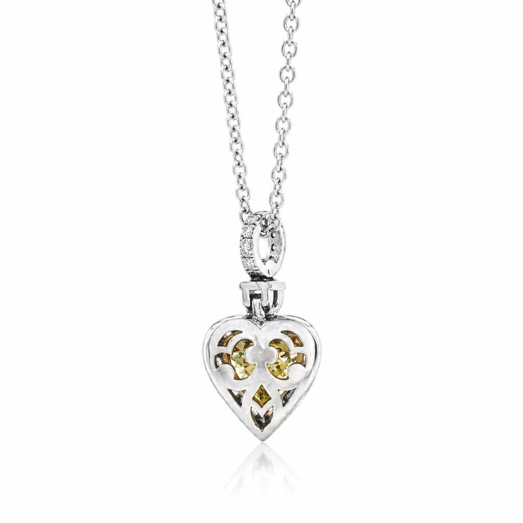 Natural Fancy Yellow Heart Diamond Halo Cocktail Pendant 18KT White Gold