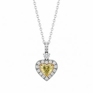 Natural Fancy Yellow Heart Diamond Halo Cocktail Pendant 18KT White Gold