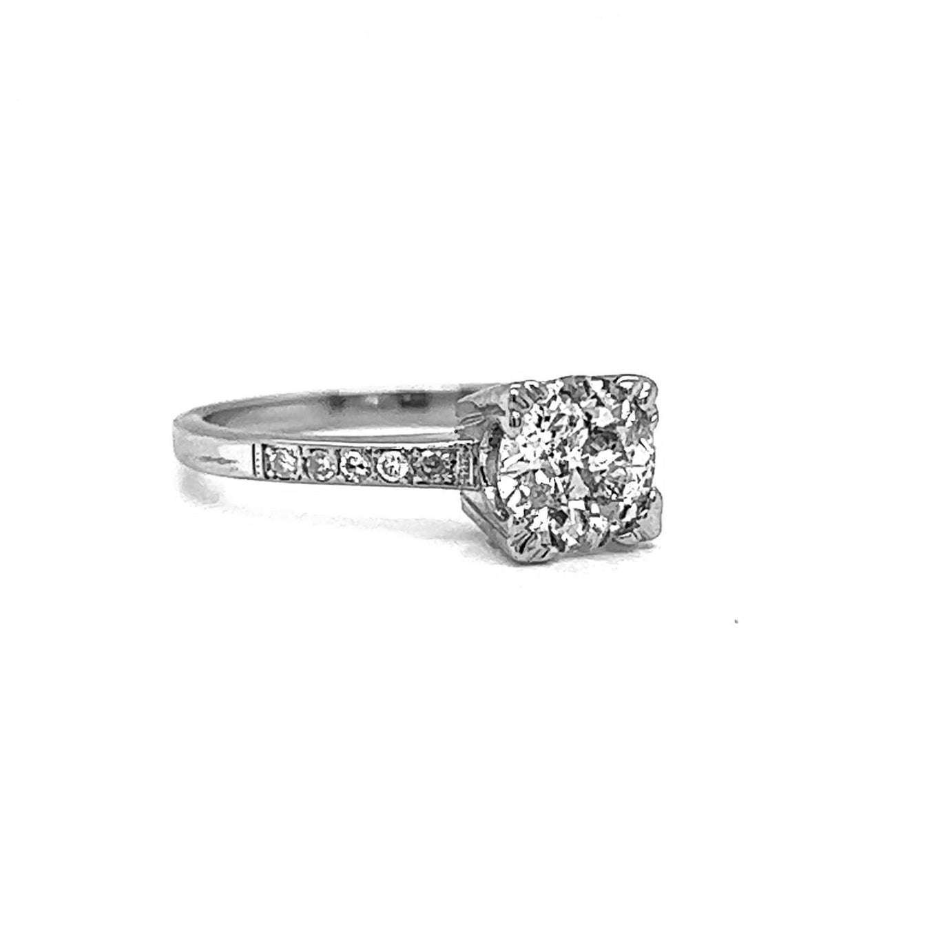 Natural Old European Cut Diamond Bridal Ring, in White Gold - Pre-owned