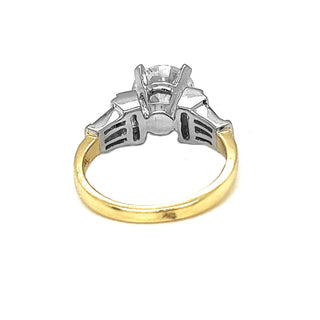 Natural Mined Round and Baguette Cut Diamond Bridal Ring Yellow Gold GIA