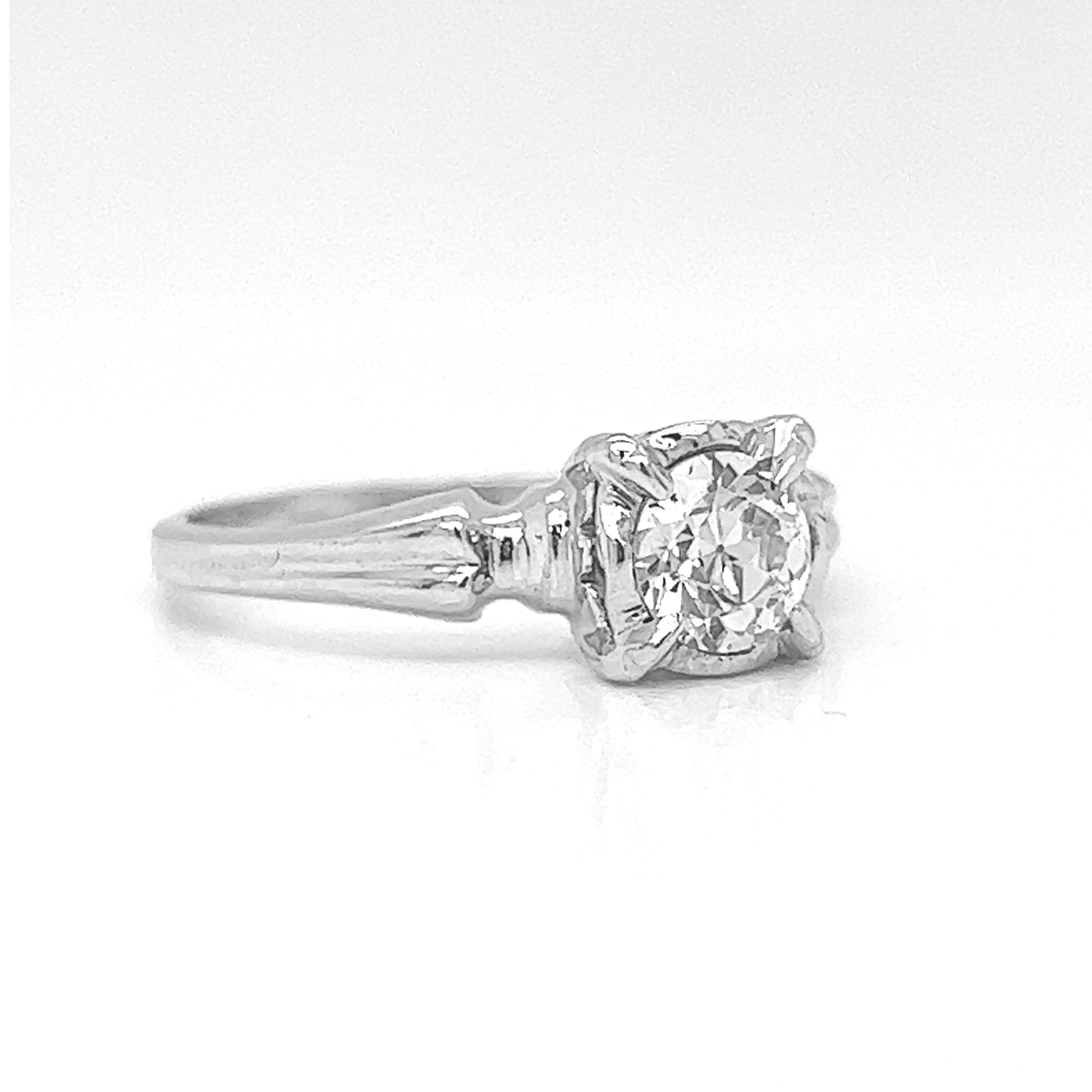 Natural Old European Cut Diamond Bridal Solitaire Ring, in  White Gold - Pre-owned