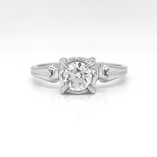 Natural Old European Cut Diamond Bridal Solitaire Ring White Gold