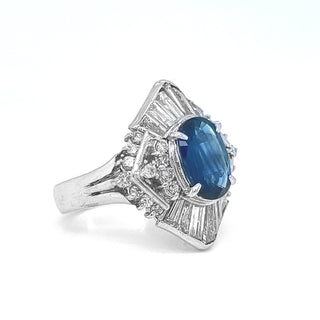 Natural Mined Blue Sapphire and Diamond Cluster Cocktail Ring Platinum