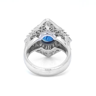 Natural Mined Blue Sapphire and Diamond Cluster Cocktail Ring Platinum