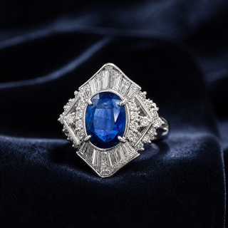 Natural Blue Sapphire and Diamond Cluster Cocktail Platinum Ring