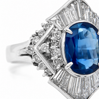 Natural Blue Sapphire and Diamond Cluster Cocktail Platinum Ring