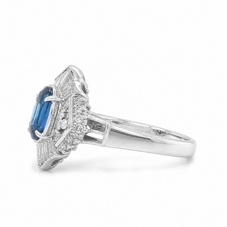 Natural Blue Sapphire and Diamond Cluster Cocktail Platinum Ring