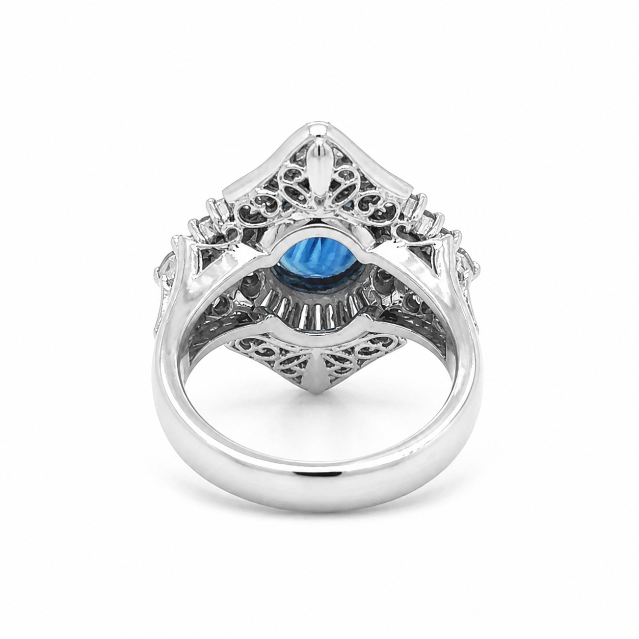 Natural Blue Sapphire and Diamond Cluster Cocktail Platinum Ring