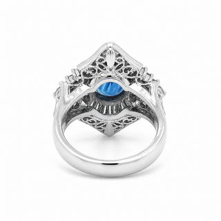 Natural Blue Sapphire and Diamond Cluster Cocktail Platinum Ring
