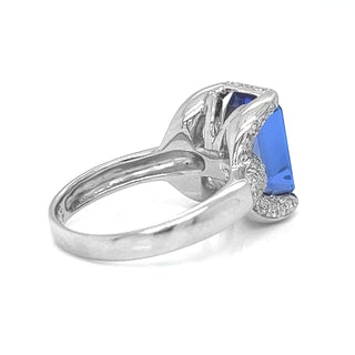 Natural Mined Radiant Tanzanite and Diamond Halo Cocktail Art Deco Ring Platinum