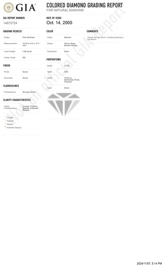 Natural Mined Fancy Deep Brown-Yellow Diamond Halo Ring Platinum GIA
