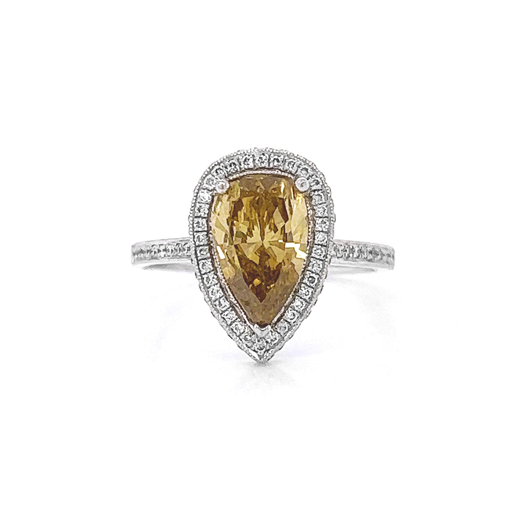Natural Fancy Deep Brown-Yellow Diamond Halo Platinum Ring