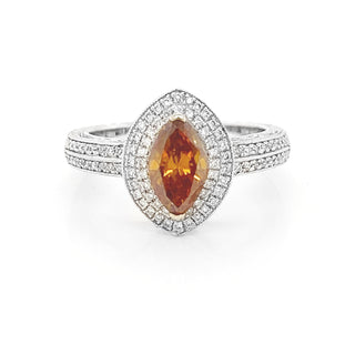 Natural Mined Fancy Deep Brownish-Yellowish Orange Diamond Halo Bridal Ring Platinum GIA