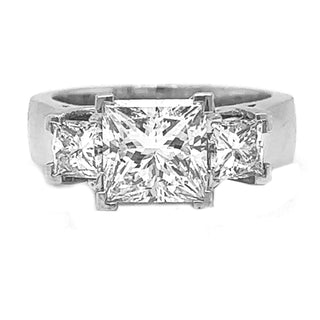 Natural Princess Cut Diamond 3 Stone Platinum Ring GIA Certified