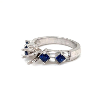 Semi-Mount Bridal Ring with Natural Diamond and Blue Sapphire in Platinum