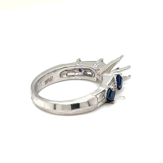 Semi-Mount Bridal Ring with Natural Diamond and Blue Sapphire in Platinum