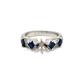 Semi-Mount Bridal Ring with Natural Diamond and Blue Sapphire in Platinum