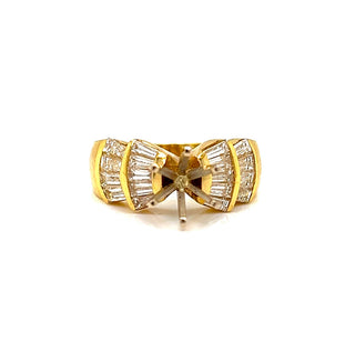 Natural Mined Baguette Diamond Semi-Mount Bridal Ring Yellow Gold