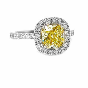 Natural Fancy Yellow Diamond Halo Bridal Ring, in White Gold
