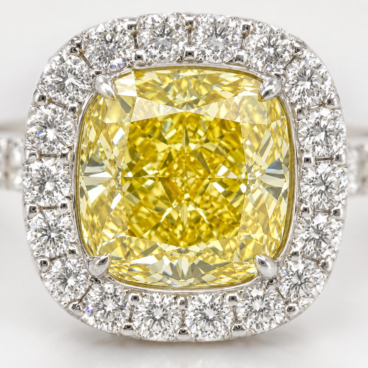 Natural Fancy Yellow Diamond Halo Bridal Ring 18KT White Gold