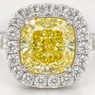 Natural Fancy Yellow Diamond Halo Bridal Ring 18KT White Gold