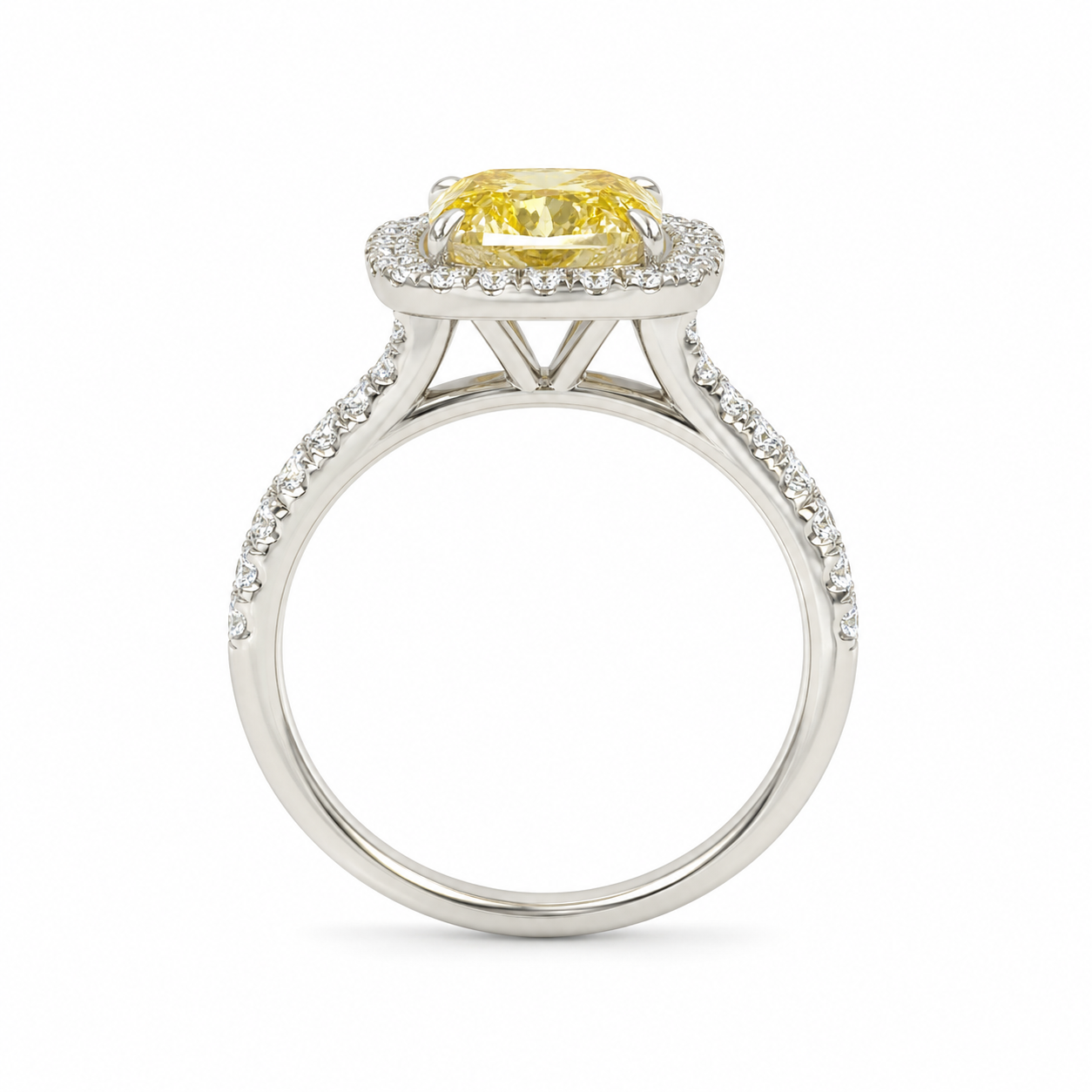 Natural Fancy Yellow Diamond Halo Bridal Ring 18KT White Gold