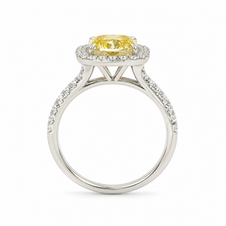 Natural Fancy Yellow Diamond Halo Bridal Ring 18KT White Gold