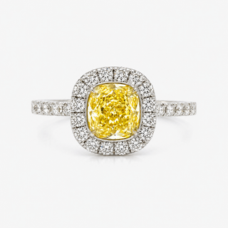 Natural Fancy Yellow Diamond Halo Bridal Ring 18KT White Gold