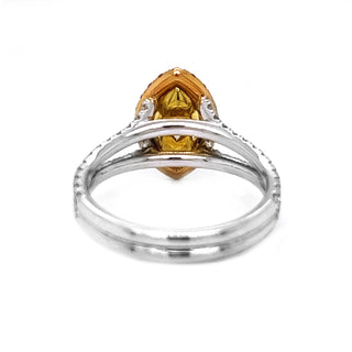 Natural Mined Fancy Color Green-Yellow with Pink Diamond Halo Bridal Ring White Gold GIA
