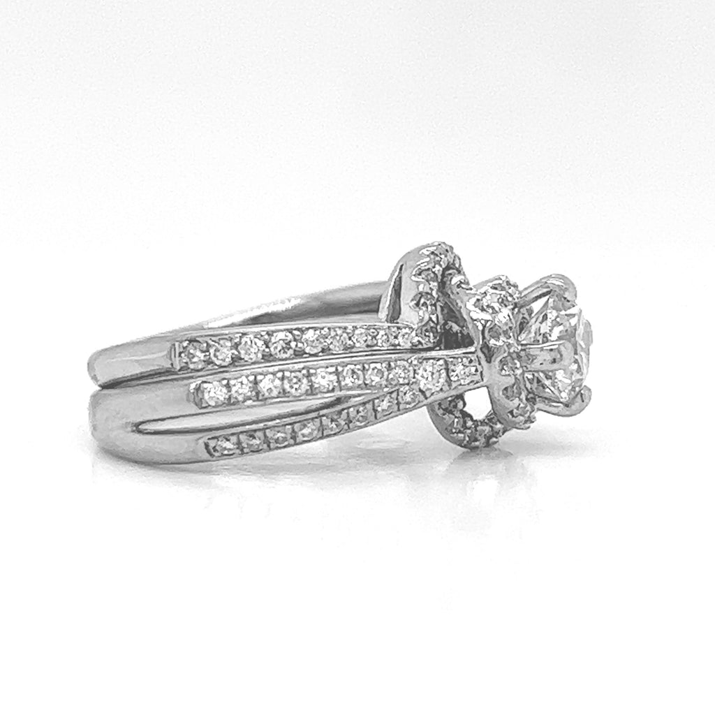 Natural Diamond Halo Bridal Band Palladium Ring - Pre-owned