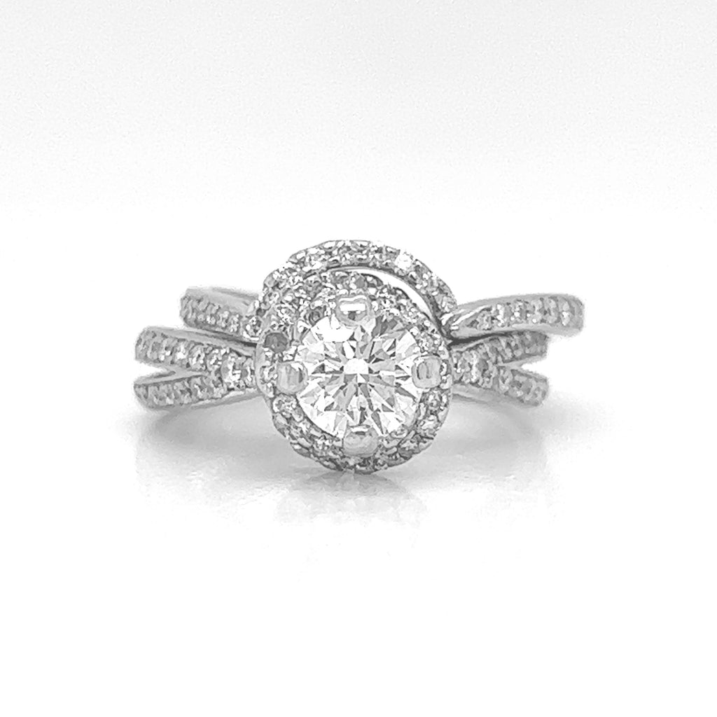 Natural Diamond Halo Bridal Band Palladium Ring - Pre-owned