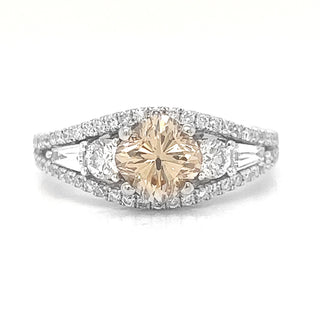 Natural Fancy Yellow Diamond Cocktail Art Deco Ring, in White Gold