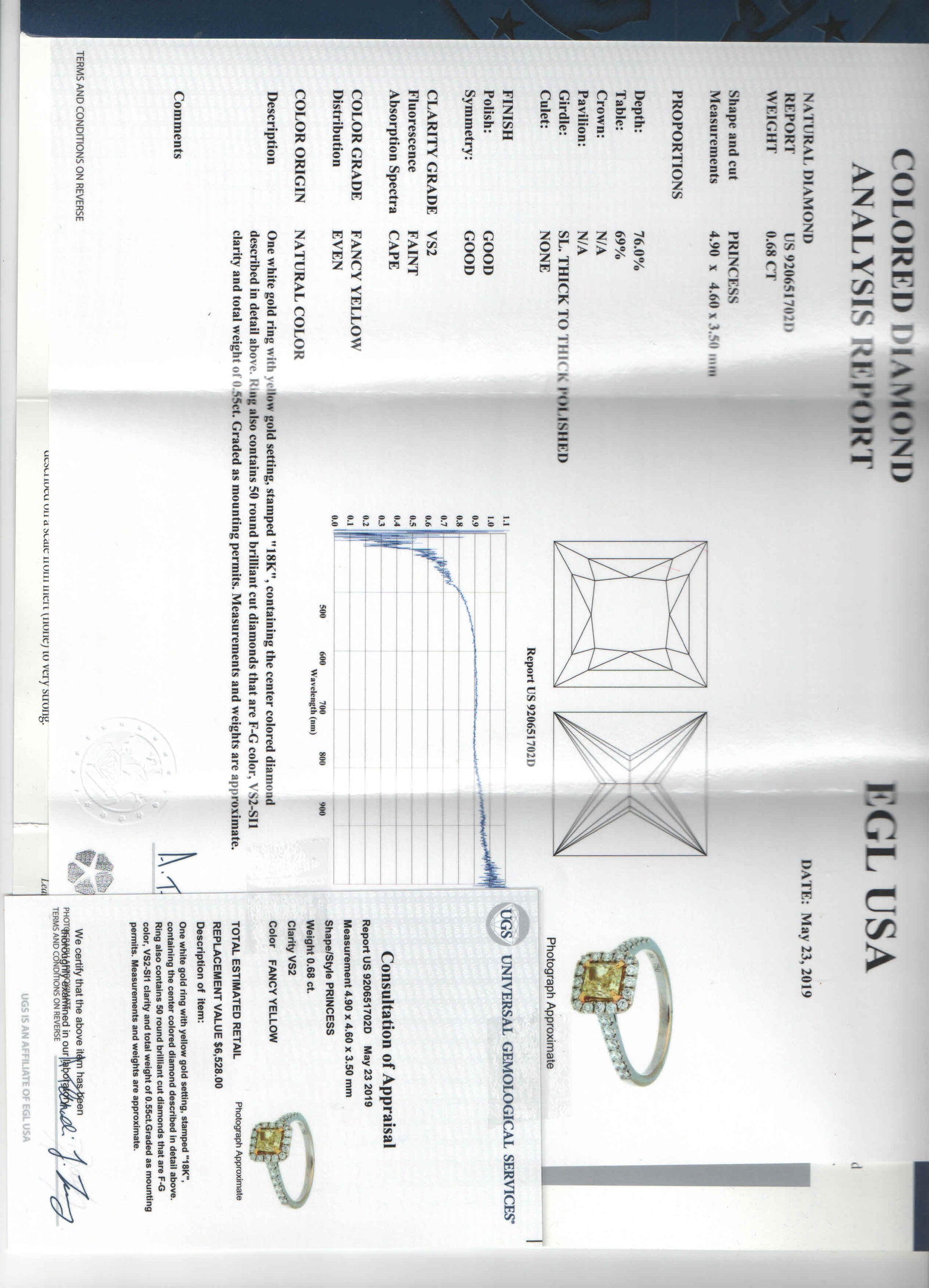 0.68 ct Diamond PR FY VS2 (EGLUSA) US 92065172