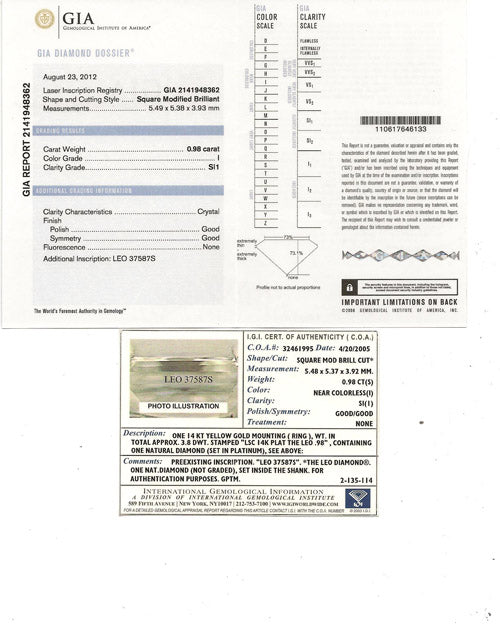 0.98 ct Diamond PR I SI1 (GIA) 2141948362