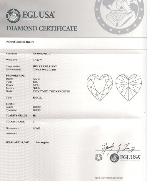 1.35 ct Diamond Heart Shaped I SI1 (EGLUSA) US907639101D