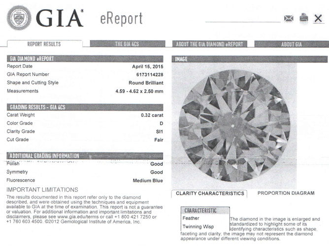 0.32 ct Diamond Round Cut D SI1 (GIA) 6173114228