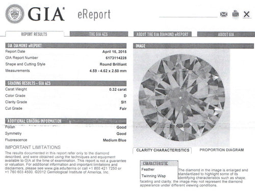 0.32 ct Diamond Round Cut D SI1 (GIA) 6173114228