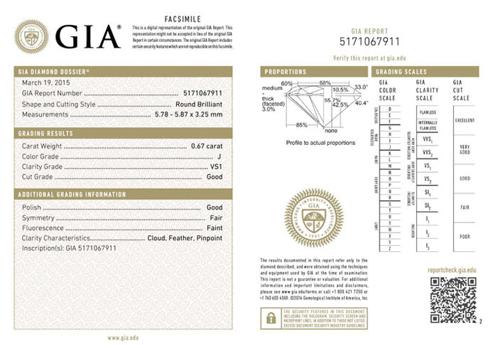0.67 ct Diamond Round Cut J VS1 (GIA) 5171067911