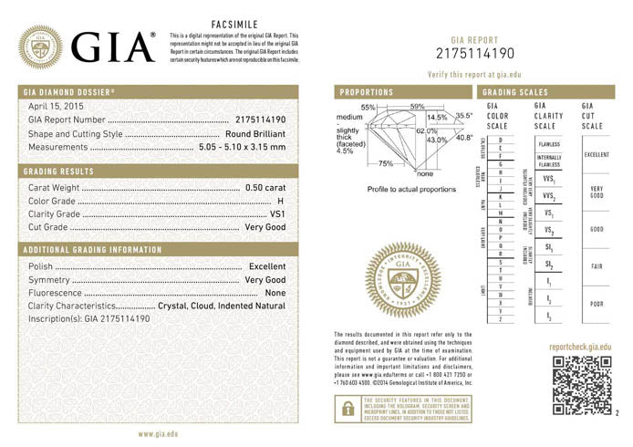 0.5 ct Diamond Round Cut H VS1 (GIA) 2175114190