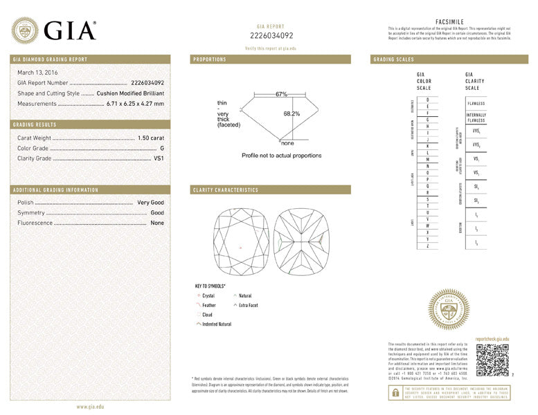 1.5 ct Diamond Cushion Cut G VS1 (GIA) 2226034092