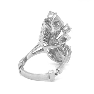 Natural Diamond Cluster Cocktail Art Deco Ring, in White Gold