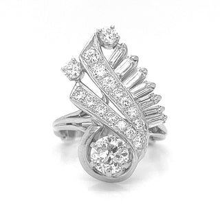 Natural Diamond Cluster Cocktail Art Deco Ring, in White Gold