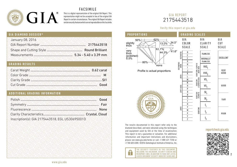 0.62 ct Diamond Round Cut M SI1 (GIA) 2175443518