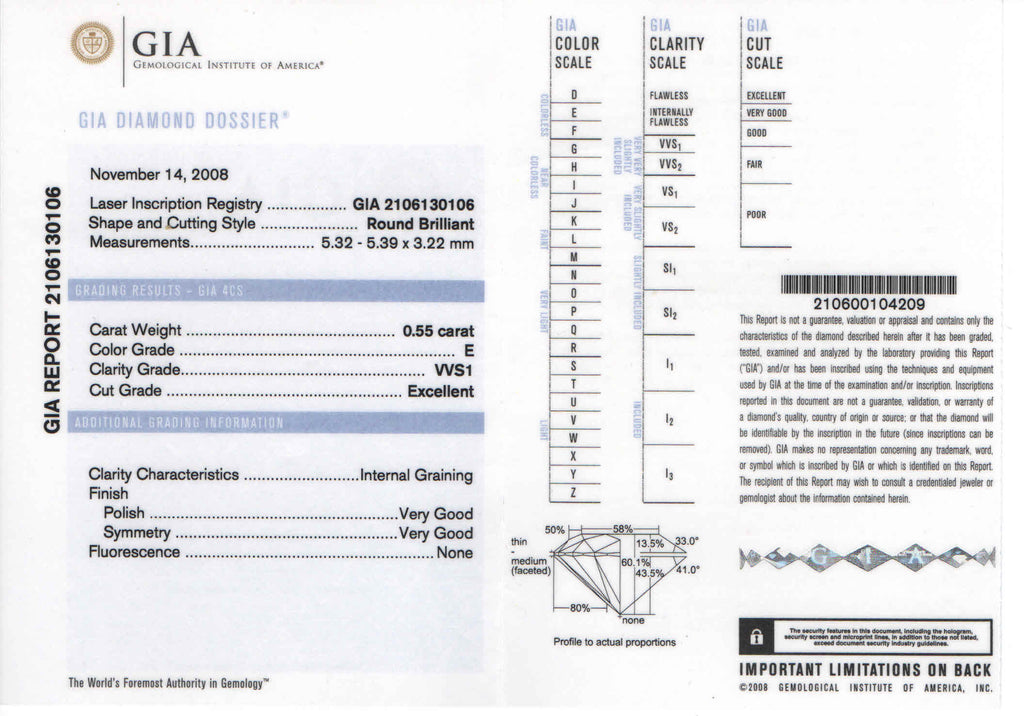 0.55 ct Diamond Round Cut E VVS1 (GIA) 2106130106