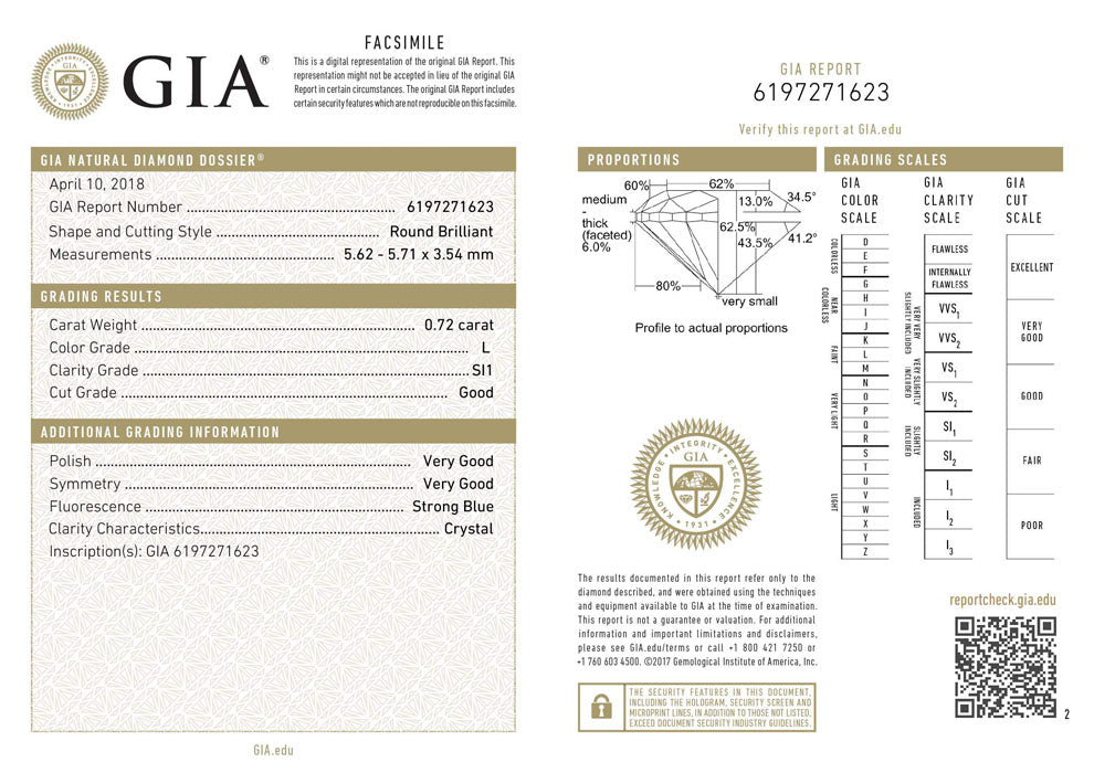 0.72 ct Diamond Round Cut L SI1 (GIA) 6197271623