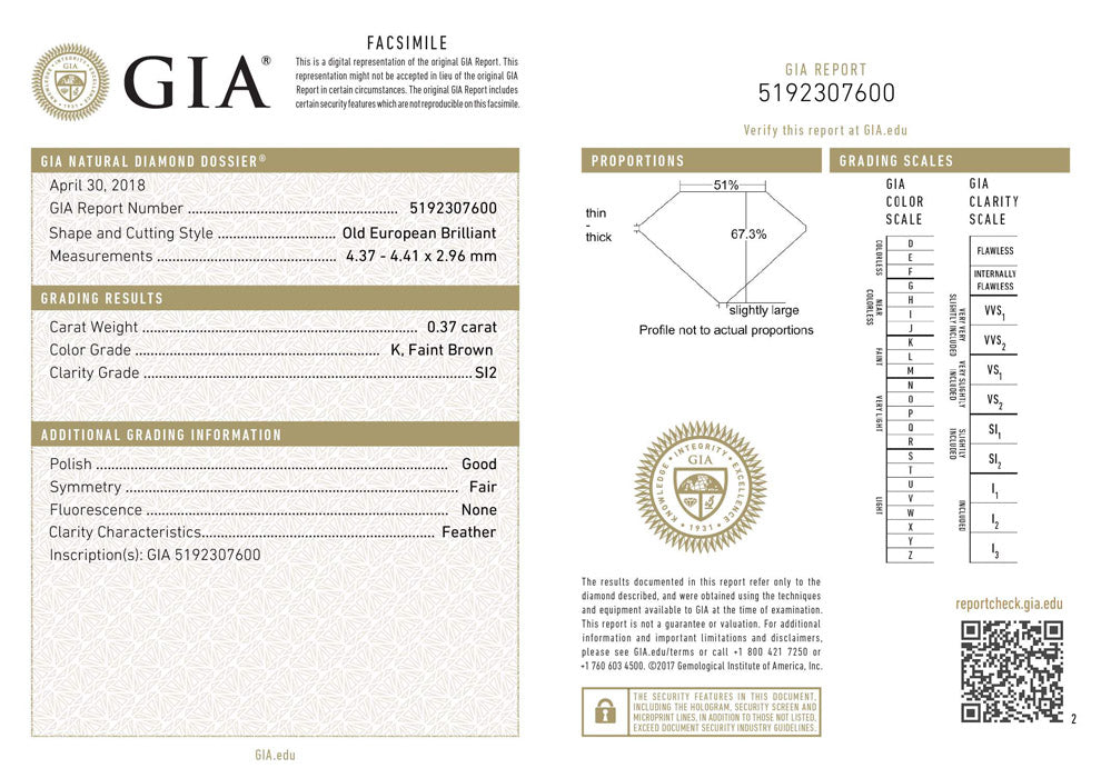 0.37 ct Diamond EU K SI2 (GIA) 5192307600