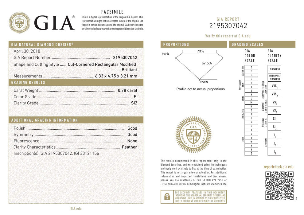 0.78 ct Diamond RA E SI2 (GIA) 2195307042