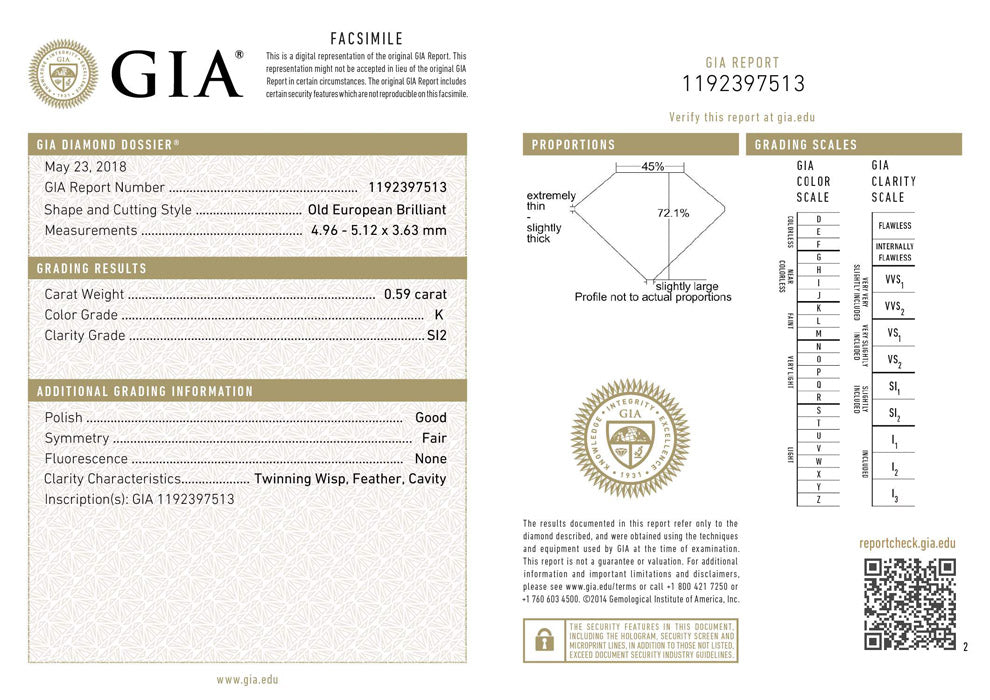 0.59 ct Diamond EU K SI2 (GIA) 1192397513