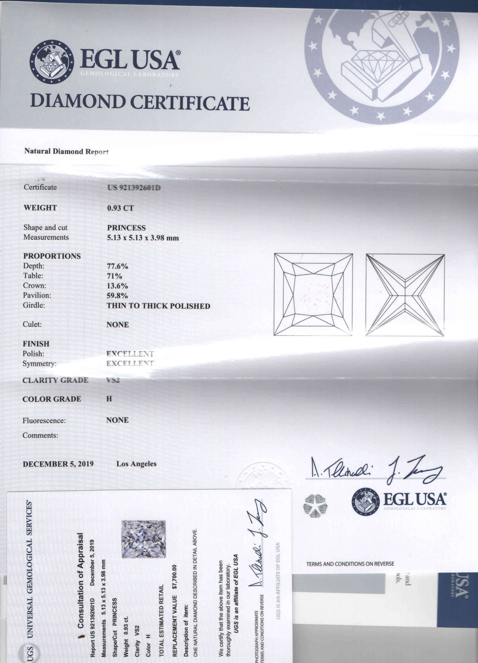 0.93 ct Diamond PR H VS2 (EGLUSA) 921392601D